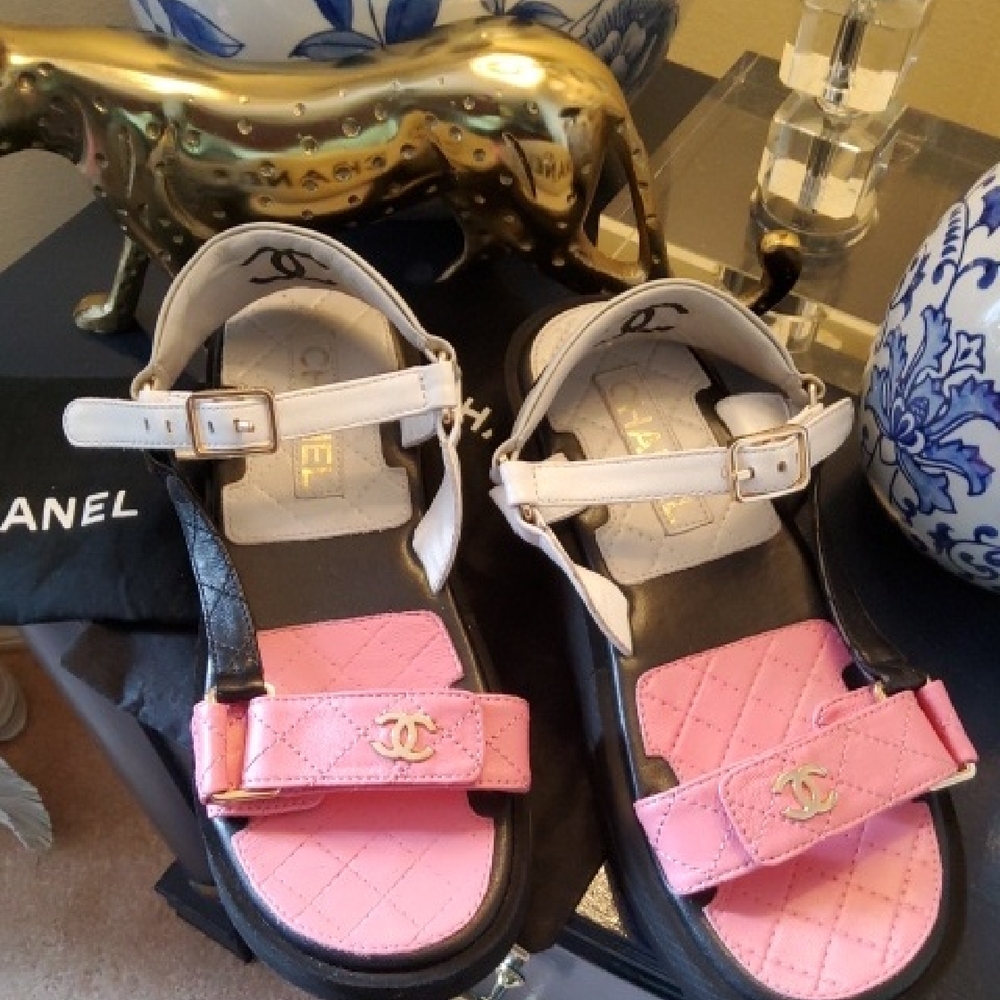 Chanel Pink and White "DAD" Sandals